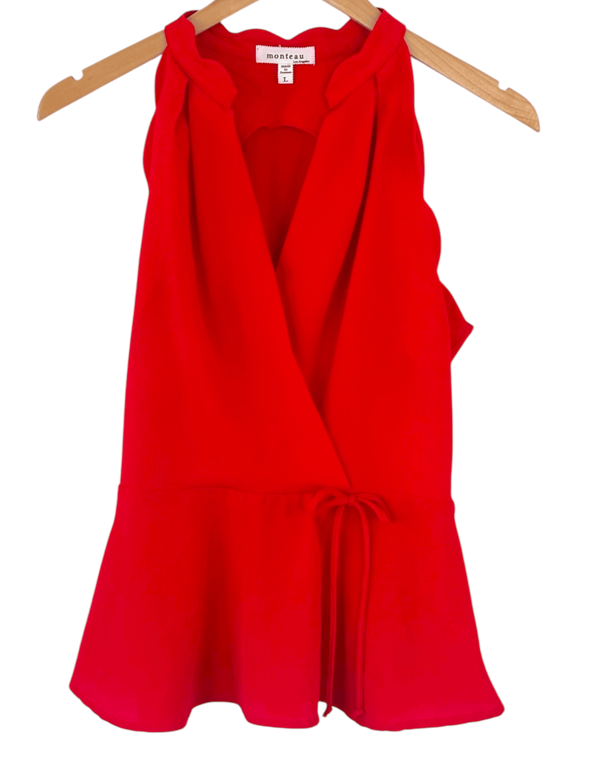 Bright Spring MONTEAU blaze red sleeveless faux-wrap top