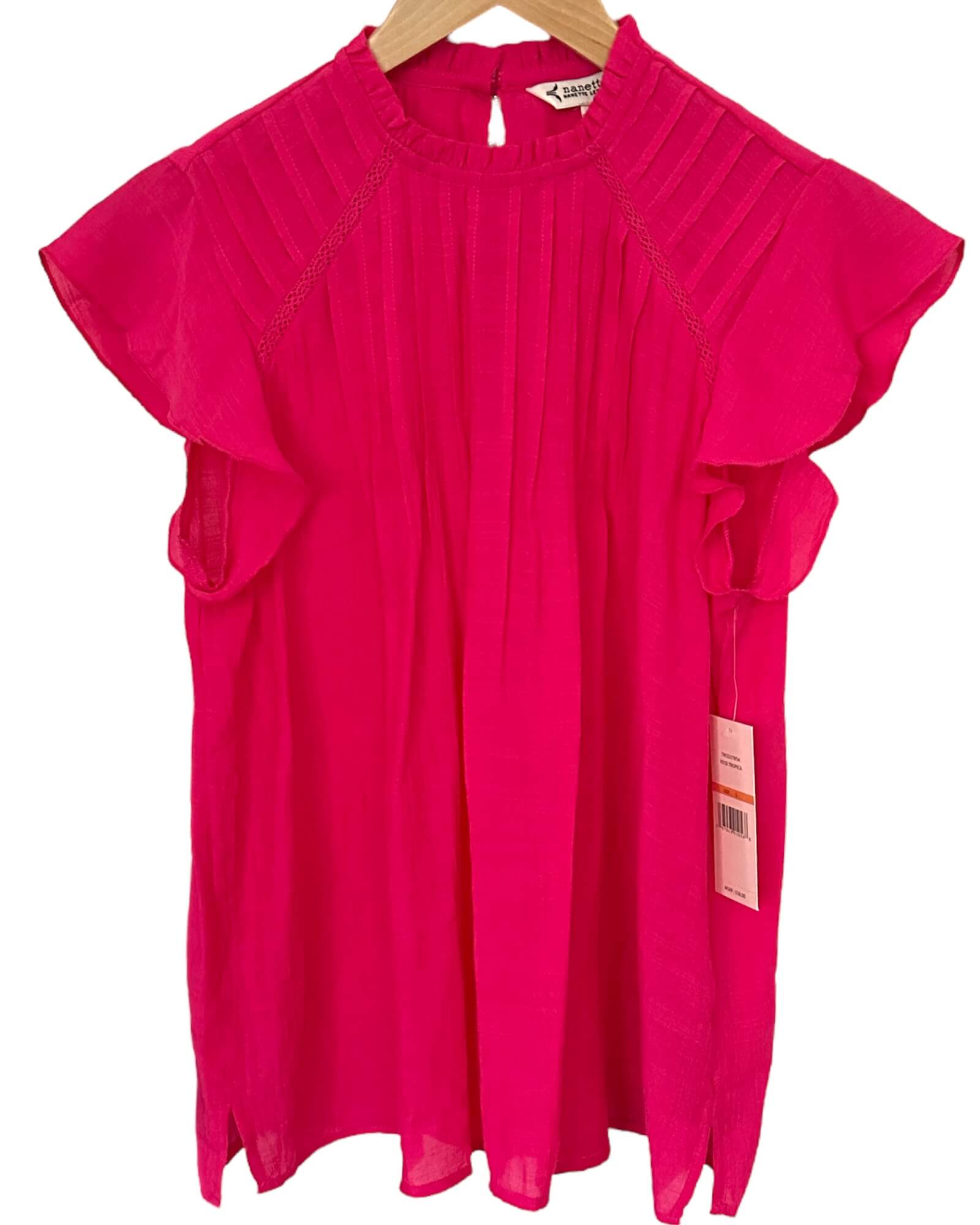 Bright Spring NANETTE LEPORE radiant pink pin-tuck ruffle sleeve blouse 