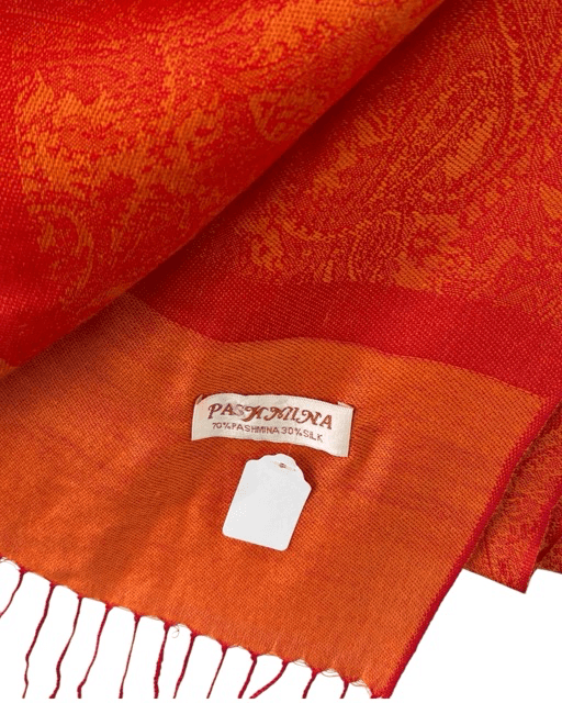 Bright Spring orange paisley silk blend pashmina