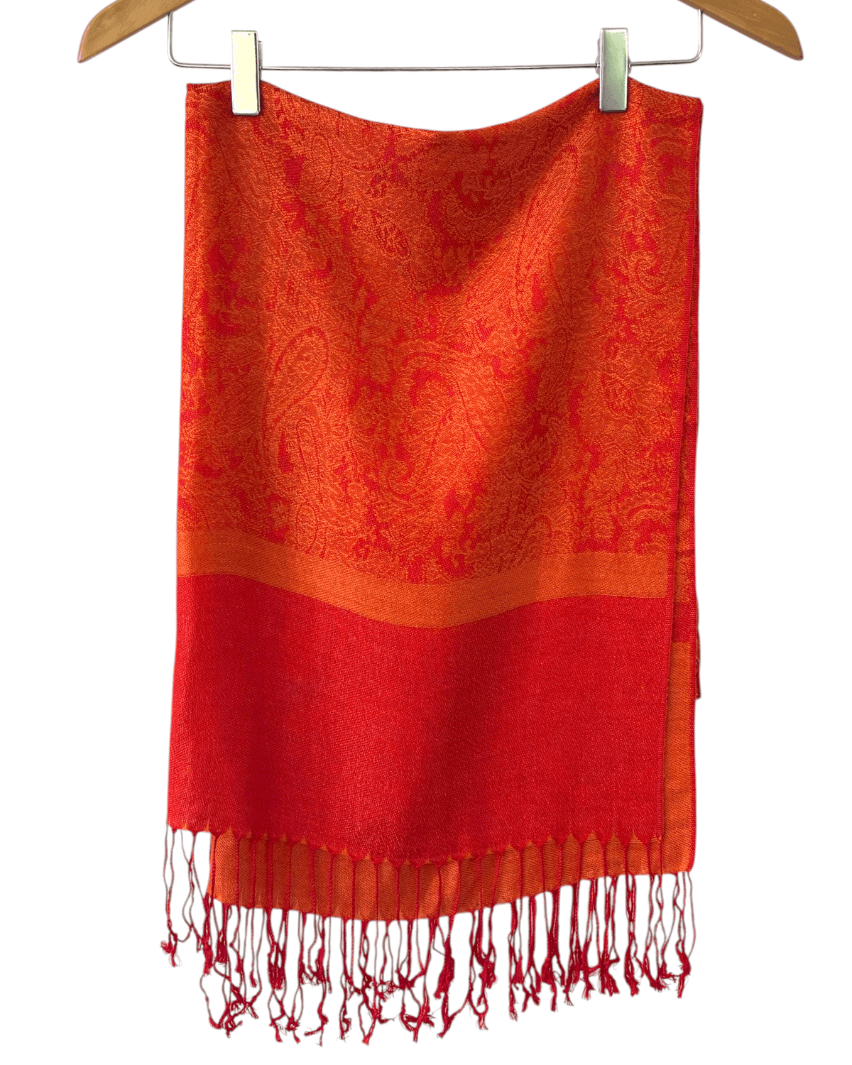 Bright Spring orange paisley silk blend pashmina