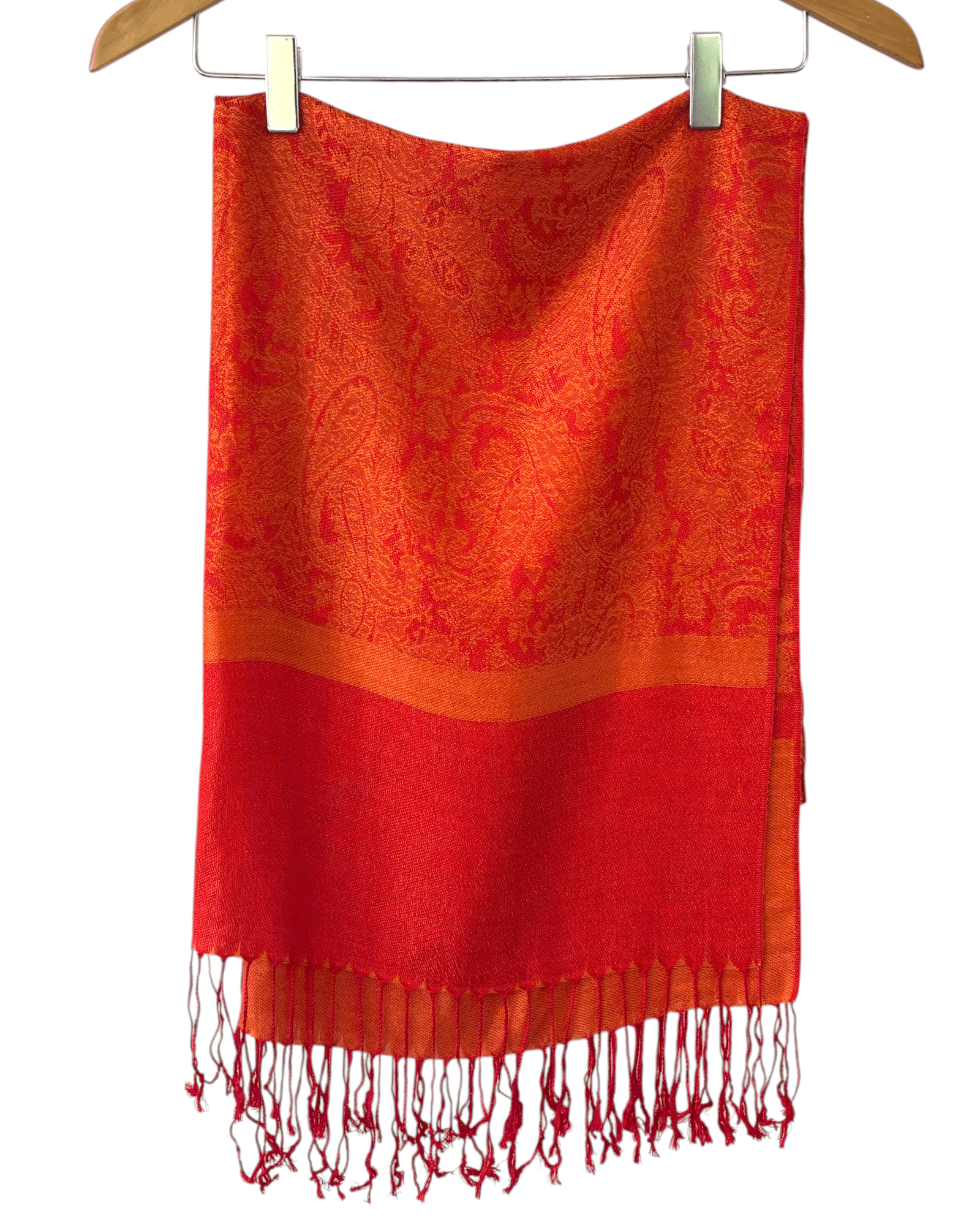 Bright Spring orange paisley silk blend pashmina