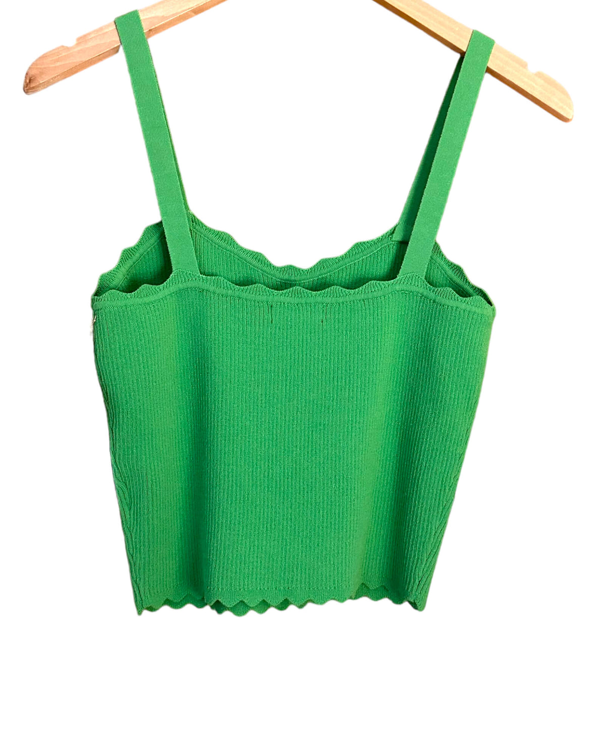 Bright Spring ORIGINALITY sweater knit scallop trim crop top lime green