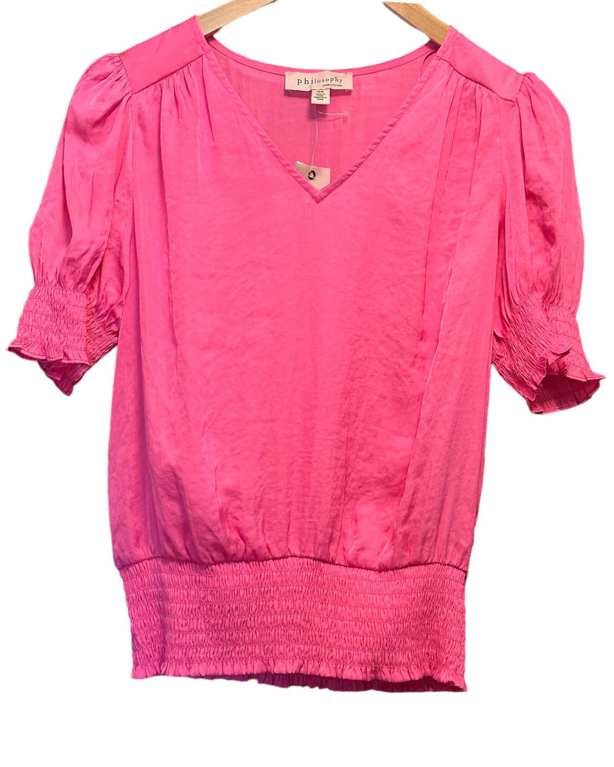 Bright Spring PHILOSOPHY bubblegum pink v-neck puff sleeve top