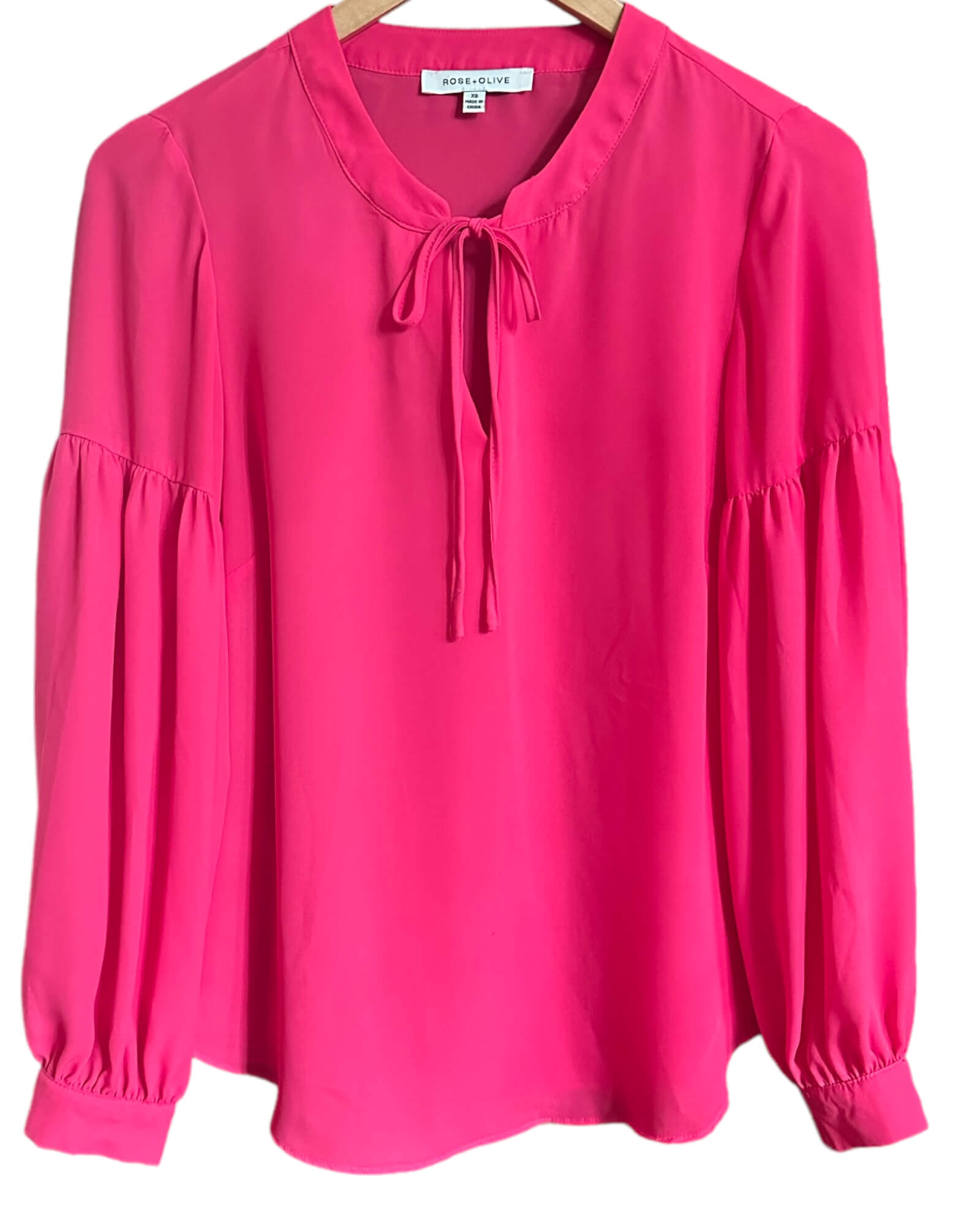 Bright Spring ROSE+OLIVE dragonfruit pink split-neck tie front blouse