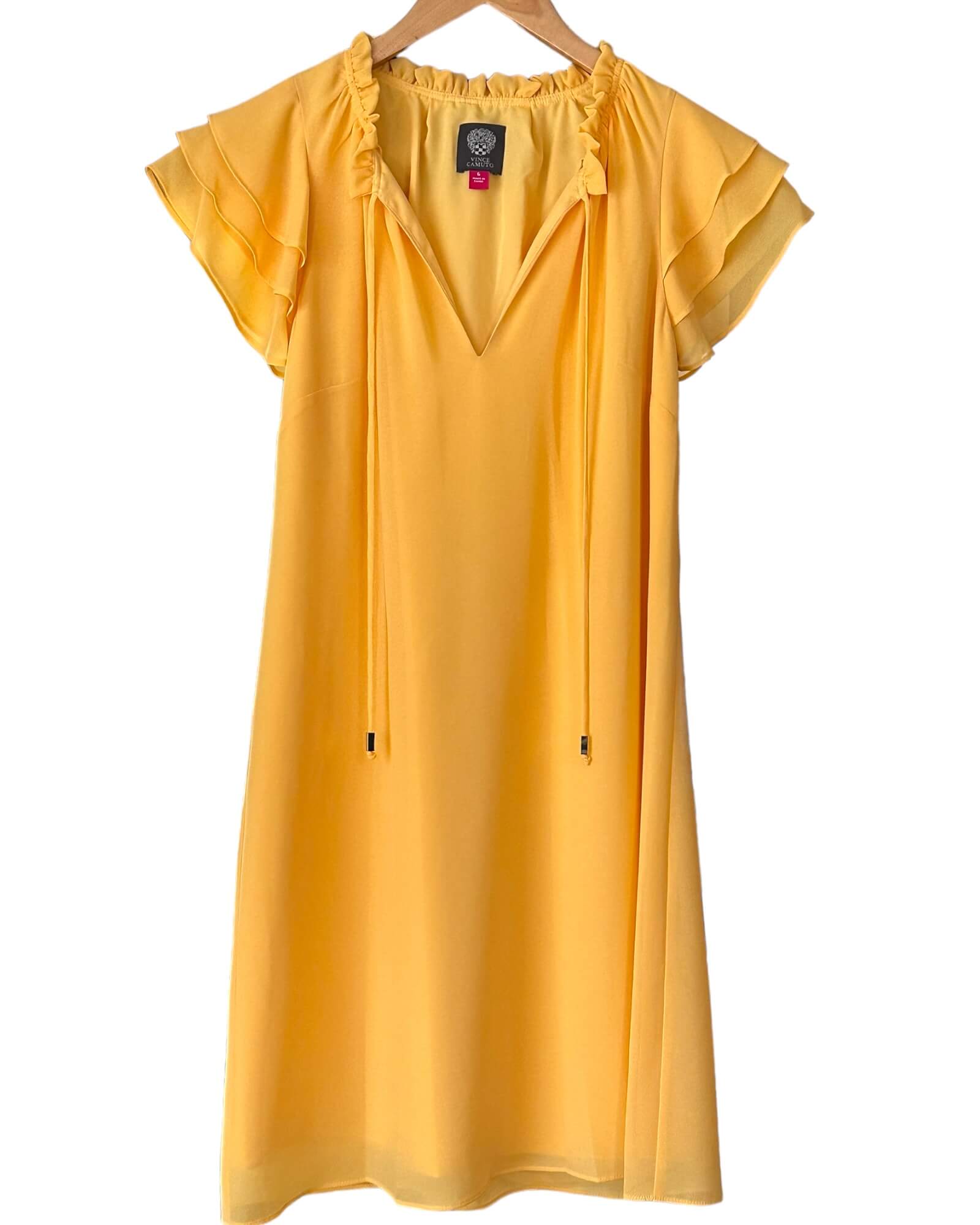 Bright Spring VINCE CAMUTO apricot yellow tie front ruffle sleeve dress