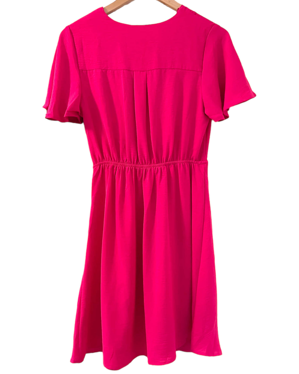 Bright Spring MONTEAU shocking rose faux wrap flutter sleeve dress