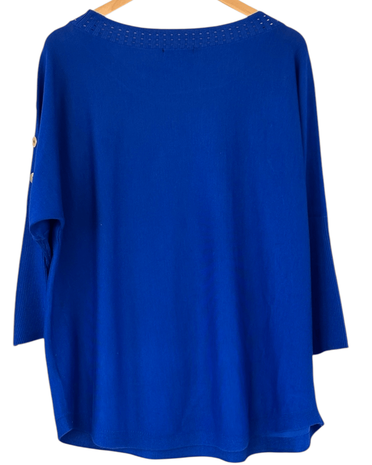 Bright Winter CABLE AND GAUGE sizzling blue button sleeve sweater