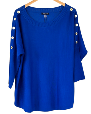 Bright Winter Sizzling Blue Button Sleeve Sweater - 1X