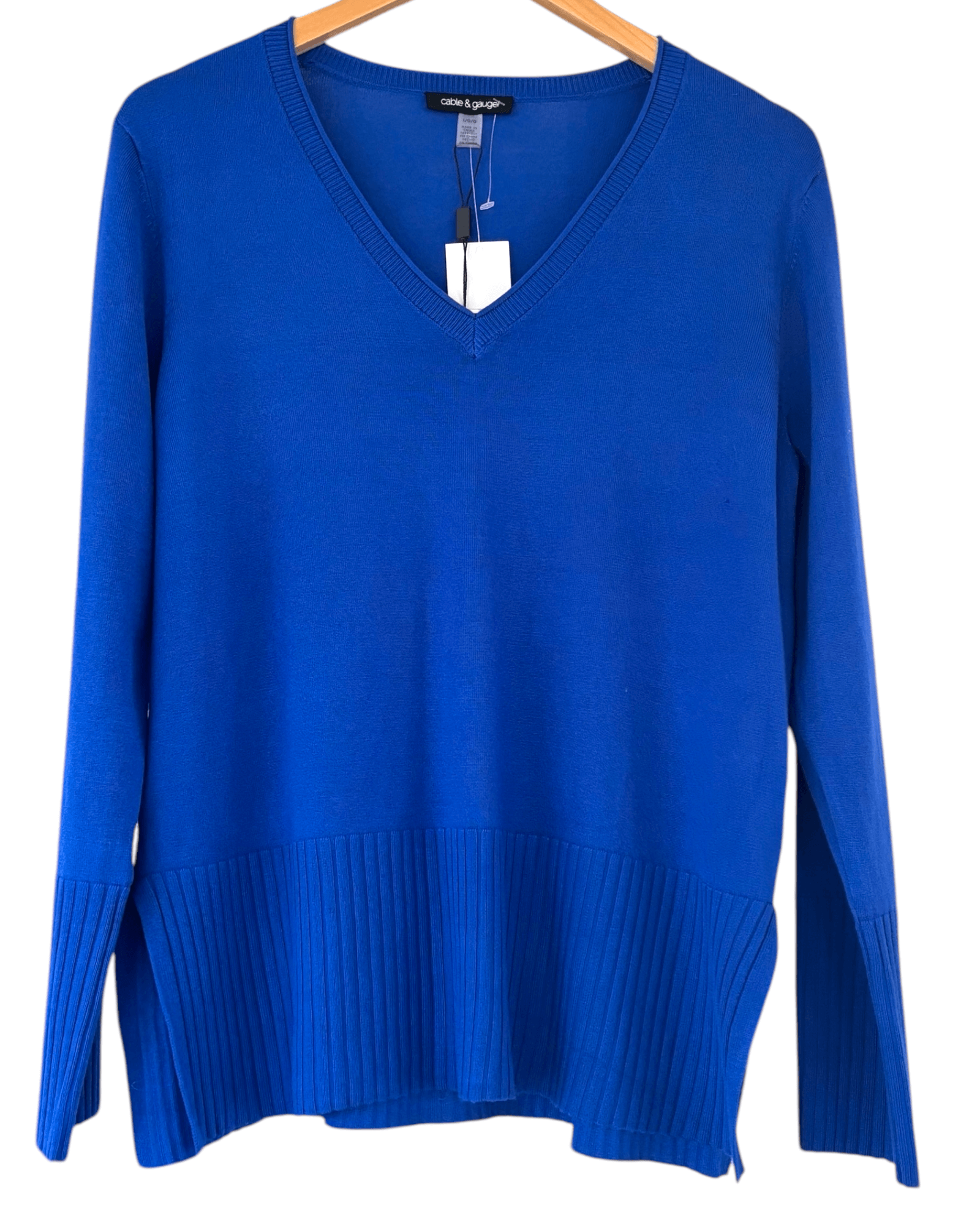 Bright Winter Vivid Blue V-Neck Contrast Rib Sweater