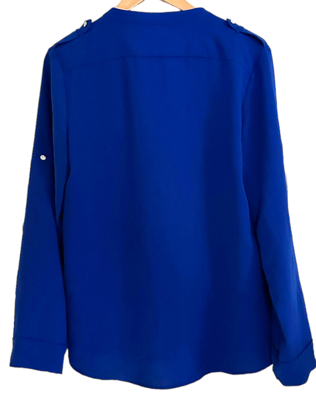 Bright Winter CALVIN KLEIN cobalt roll-sleeve button up blouse