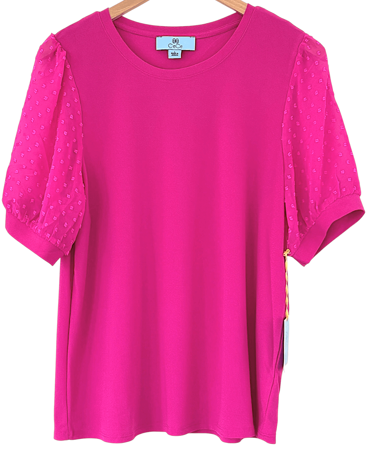 Bright Winter CECE hot pink dot sleeve top