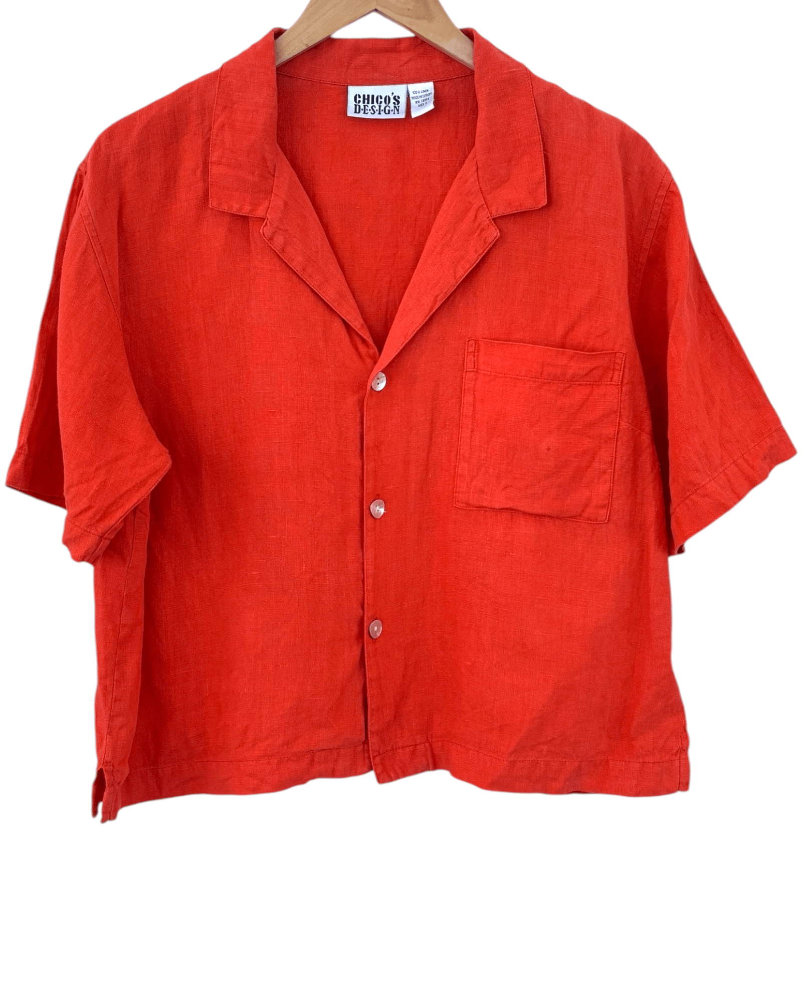 Bright Winter CHICO'S oriole orange linen camp shirt 