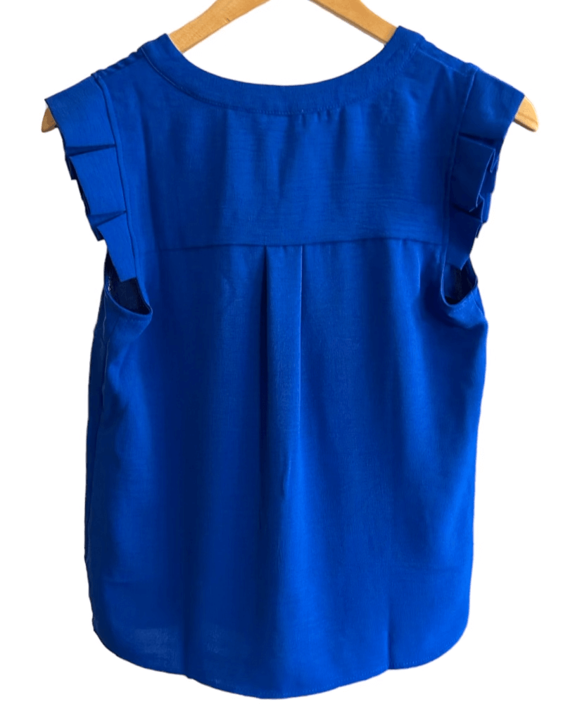 Bright Winter cobalt MONTEAU split-neck pleated sleeveless top