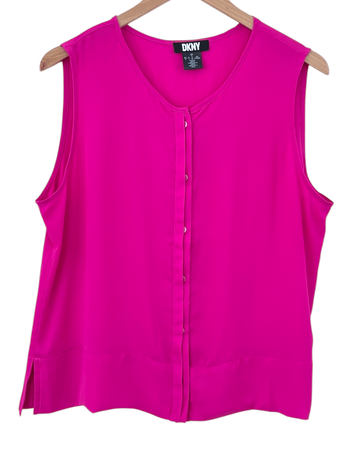 Bright Winter DKNY cosmic pink sleeveless button-down blouse