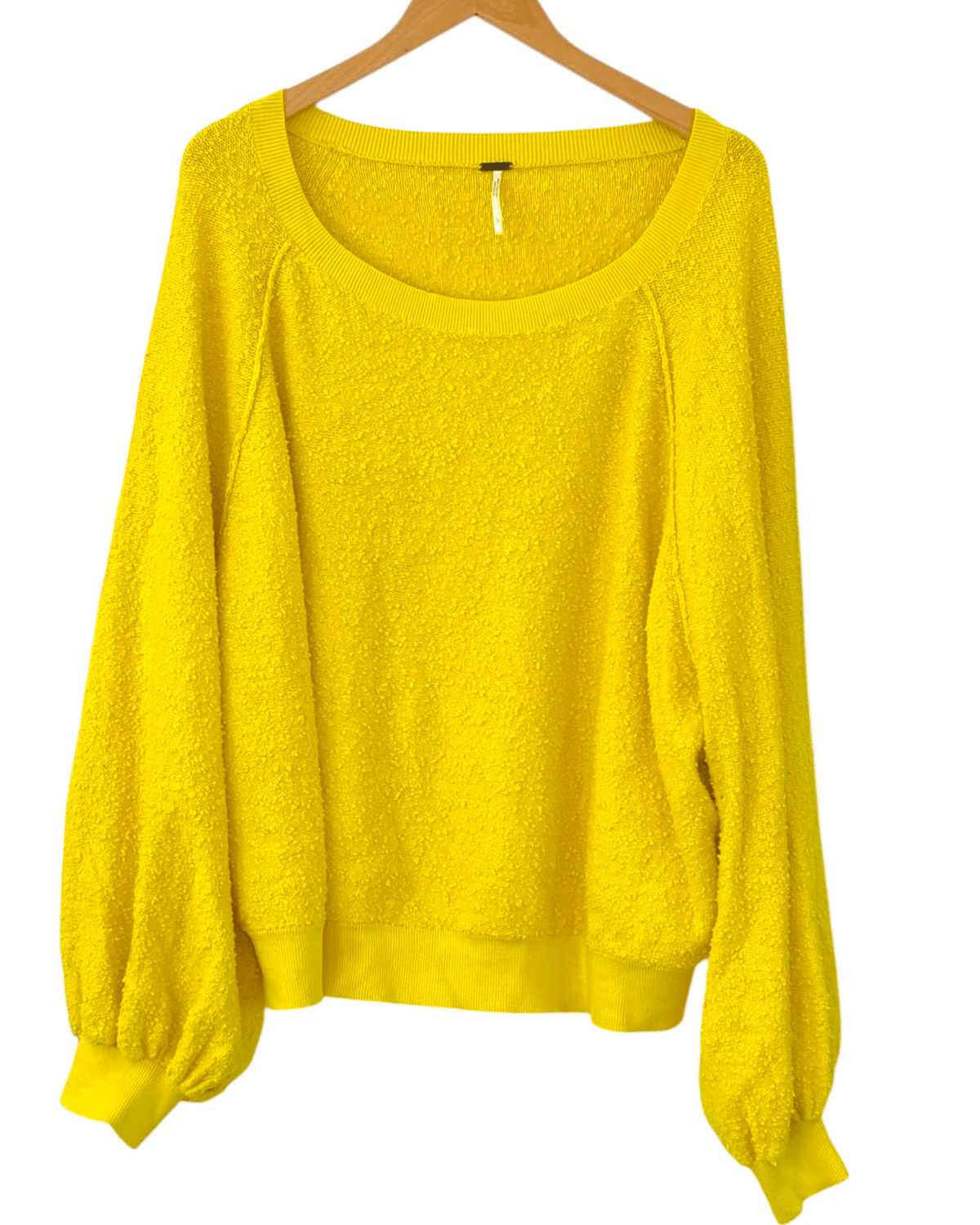 Bright Winter FREE PEOPLE laser lemon balloon sleeve nubby pullover