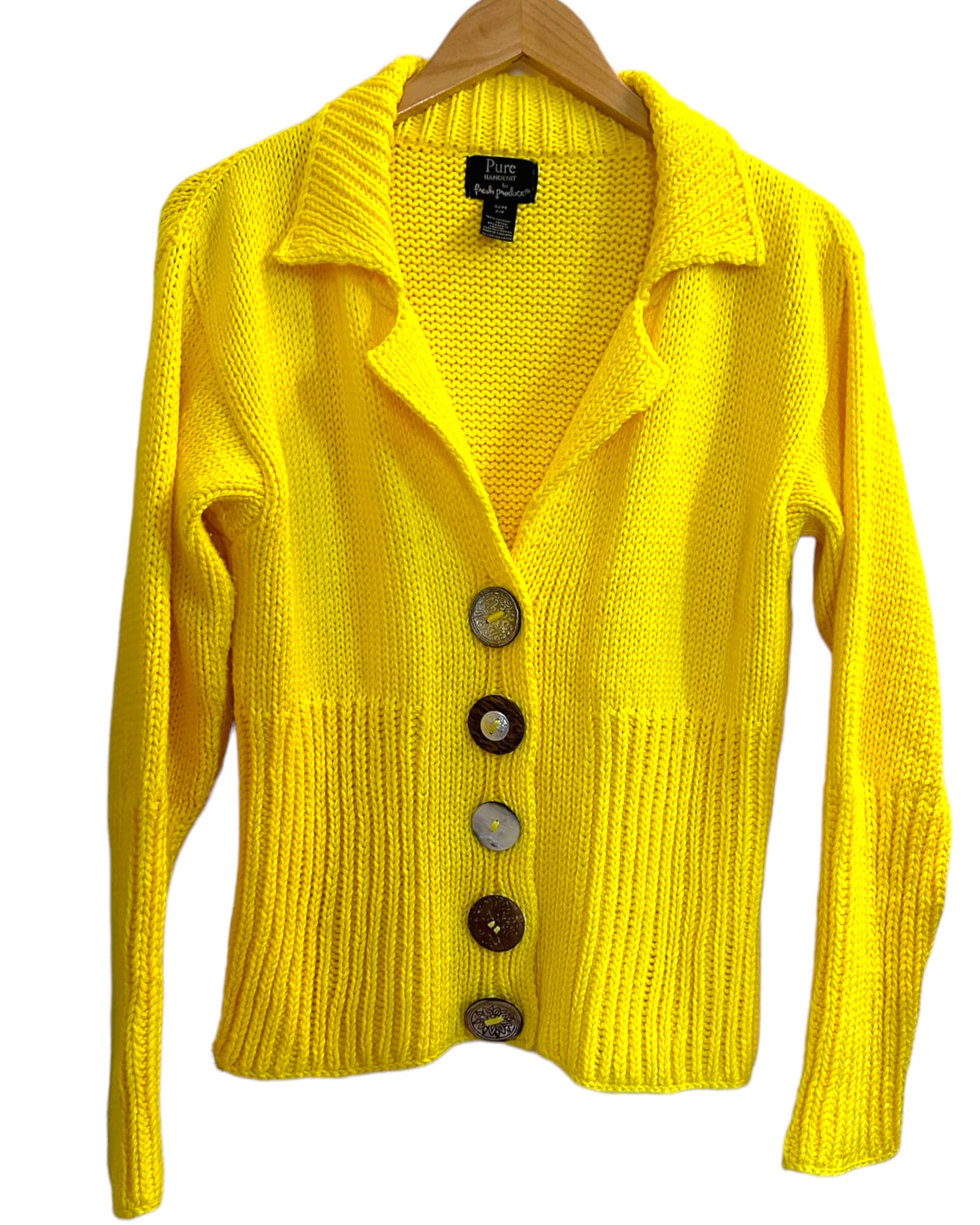 Bright Winter FRESH PRODUCE PURE HANDKNIT canary yellow sweater jacket