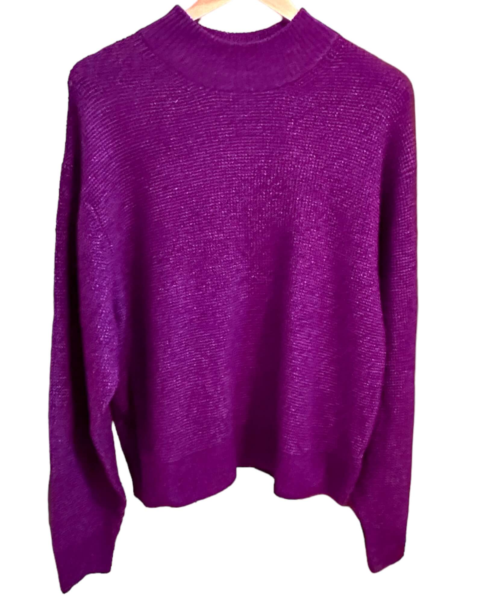 Bright Winter GAP fuchsia shock purple waffle knit pullover sweater