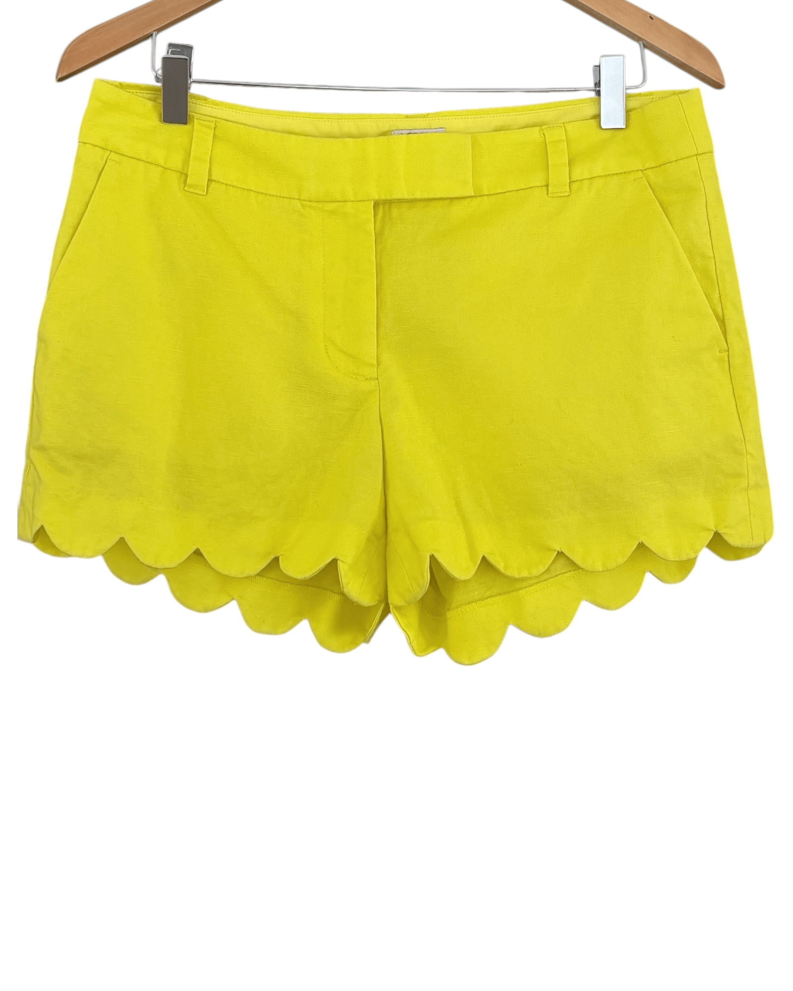 Bright Winter J.CREW veri yellow scalloped hem linen shorts