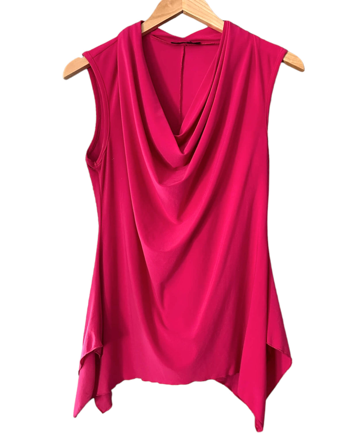 Bright Winter JENNIE AND MARLIS royal flush pink handkerchief hem cowl neck blouse