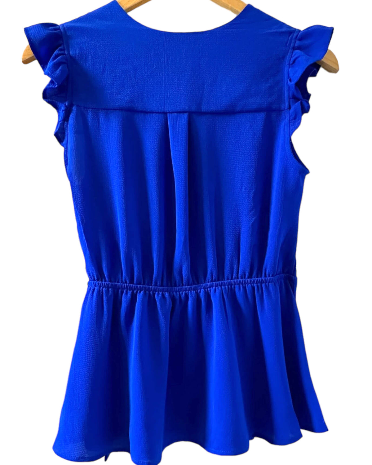 Bright Winter MONTEAU cobalt blue faux-wrap blouse