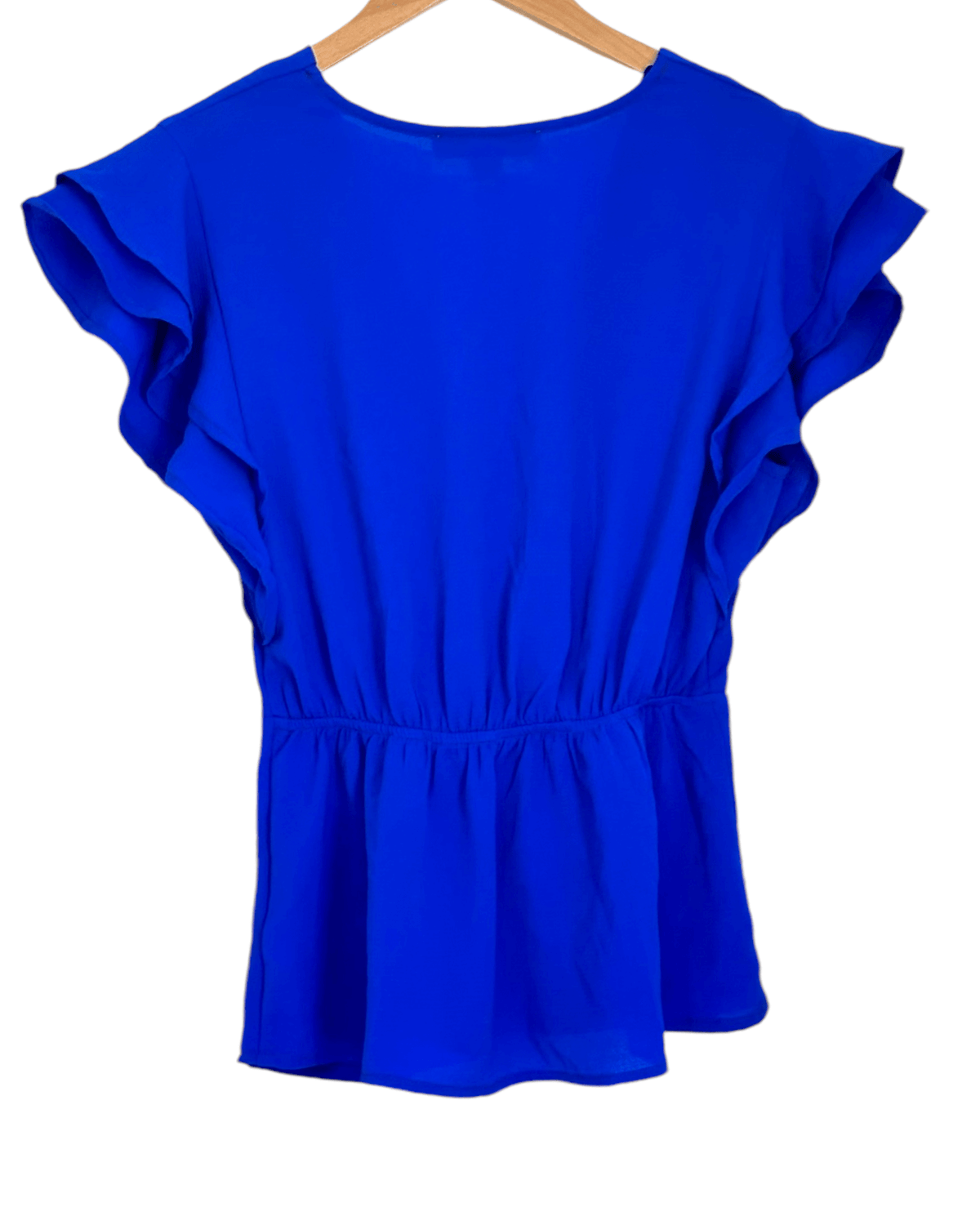 Bright Winter MONTEAU cobalt faux wrap flutter sleeve top
