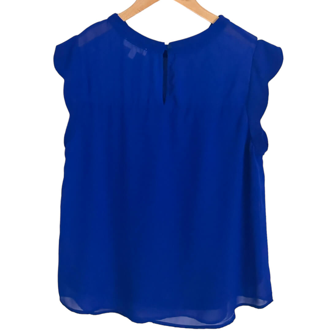 Bright Winter MONTEAU electric blue scallop trim sweetheart blouse 