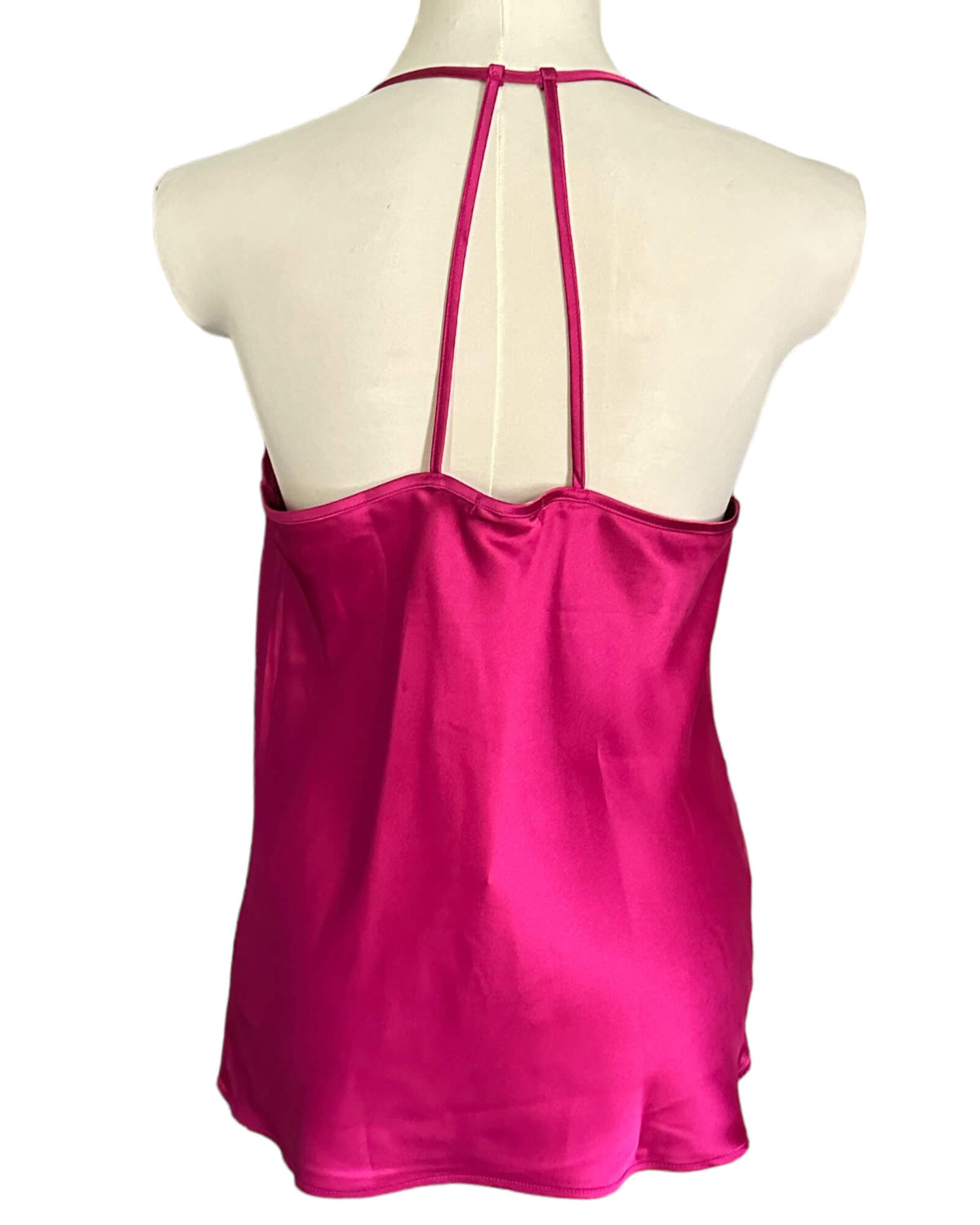 Bright Winter PLEIONE hot pink stain draped racerback tank top