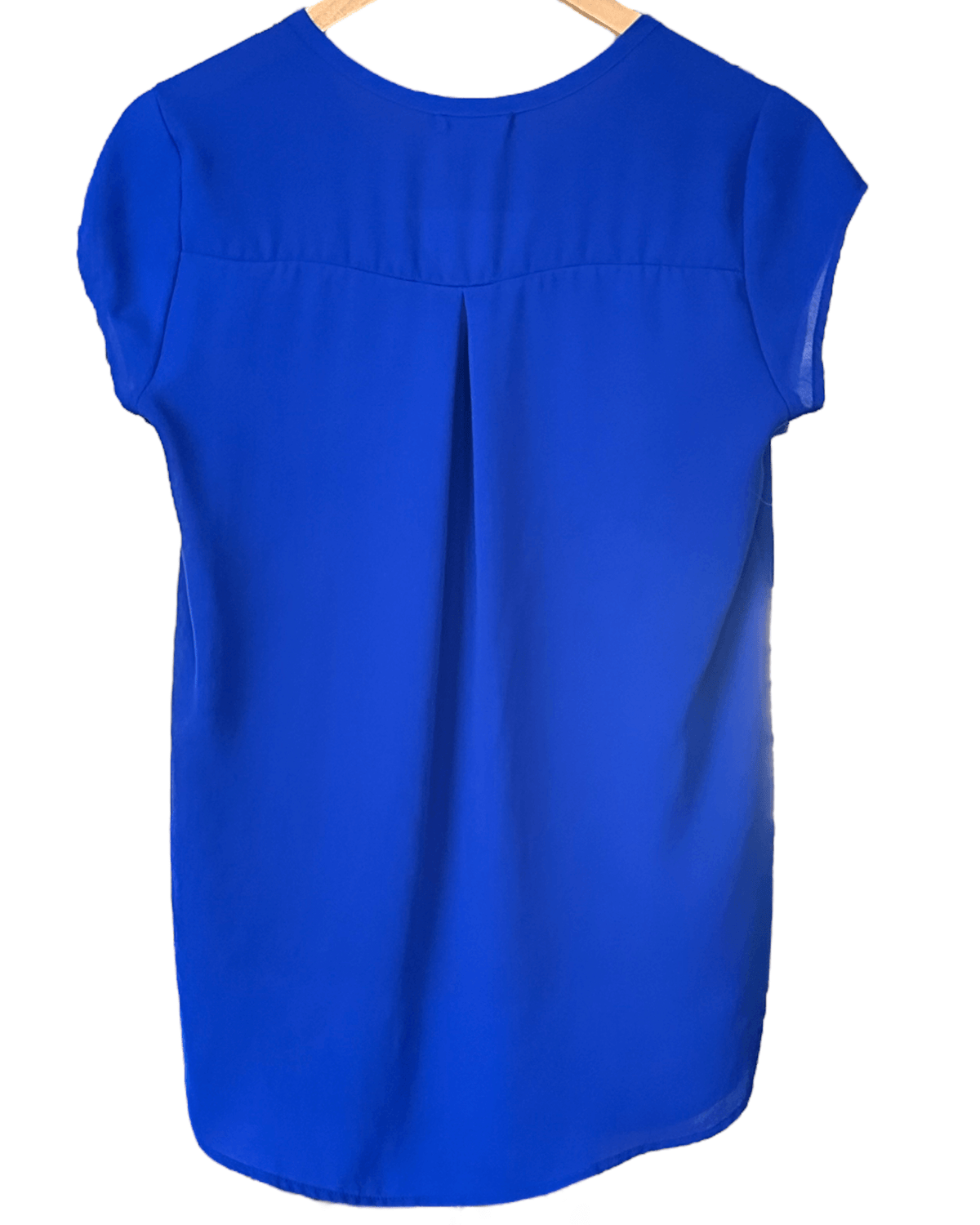 Bright Winter PLEIONE royal blue cap sleeve split neck blouse