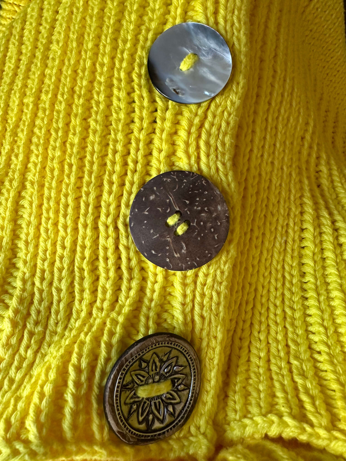 Bright Winter PURE HANDKNIT FRESH PRODUCE yellow sweater jacket buttons