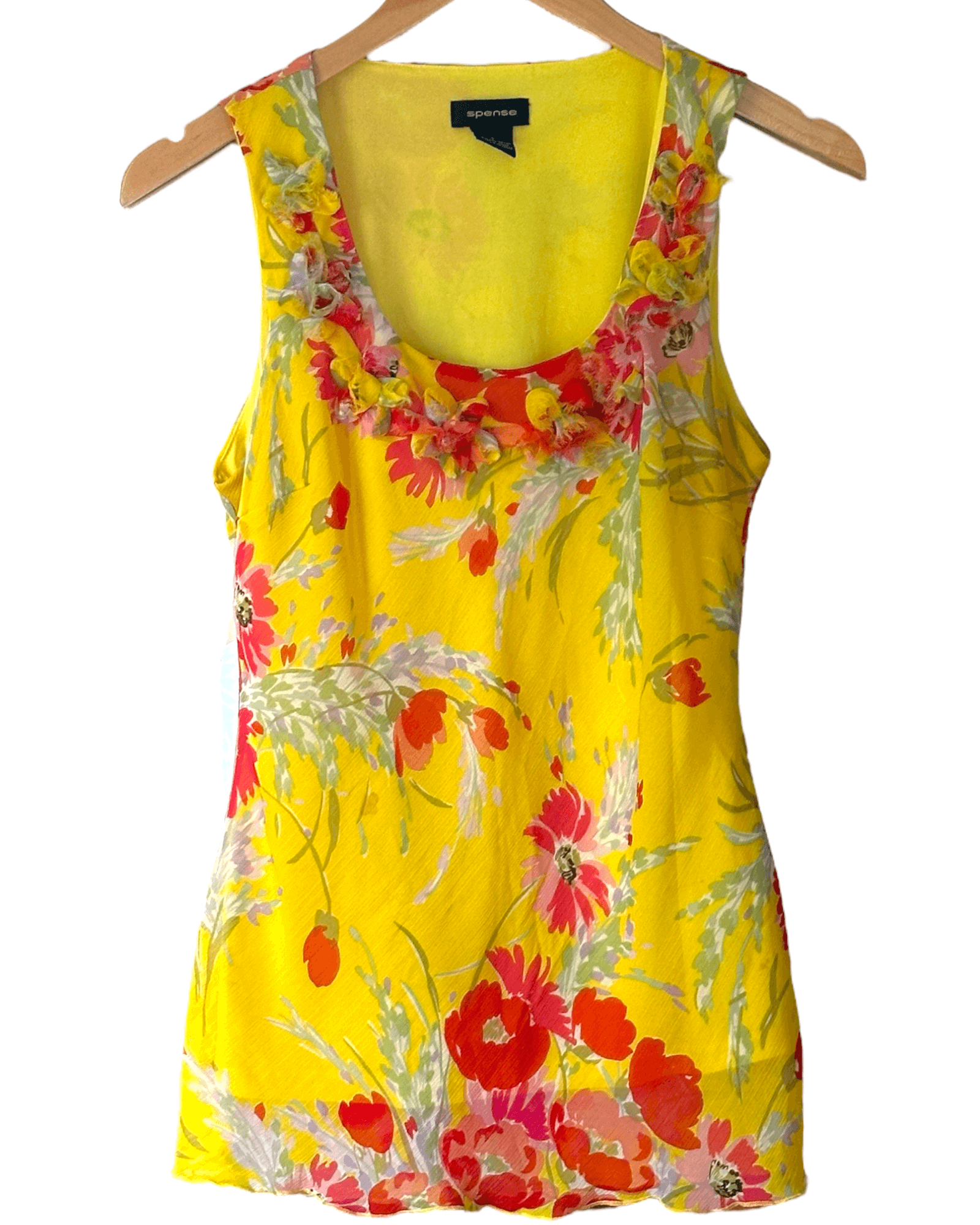 Bright Winter SPENCE floral print sleeveless tissue trim blouse top