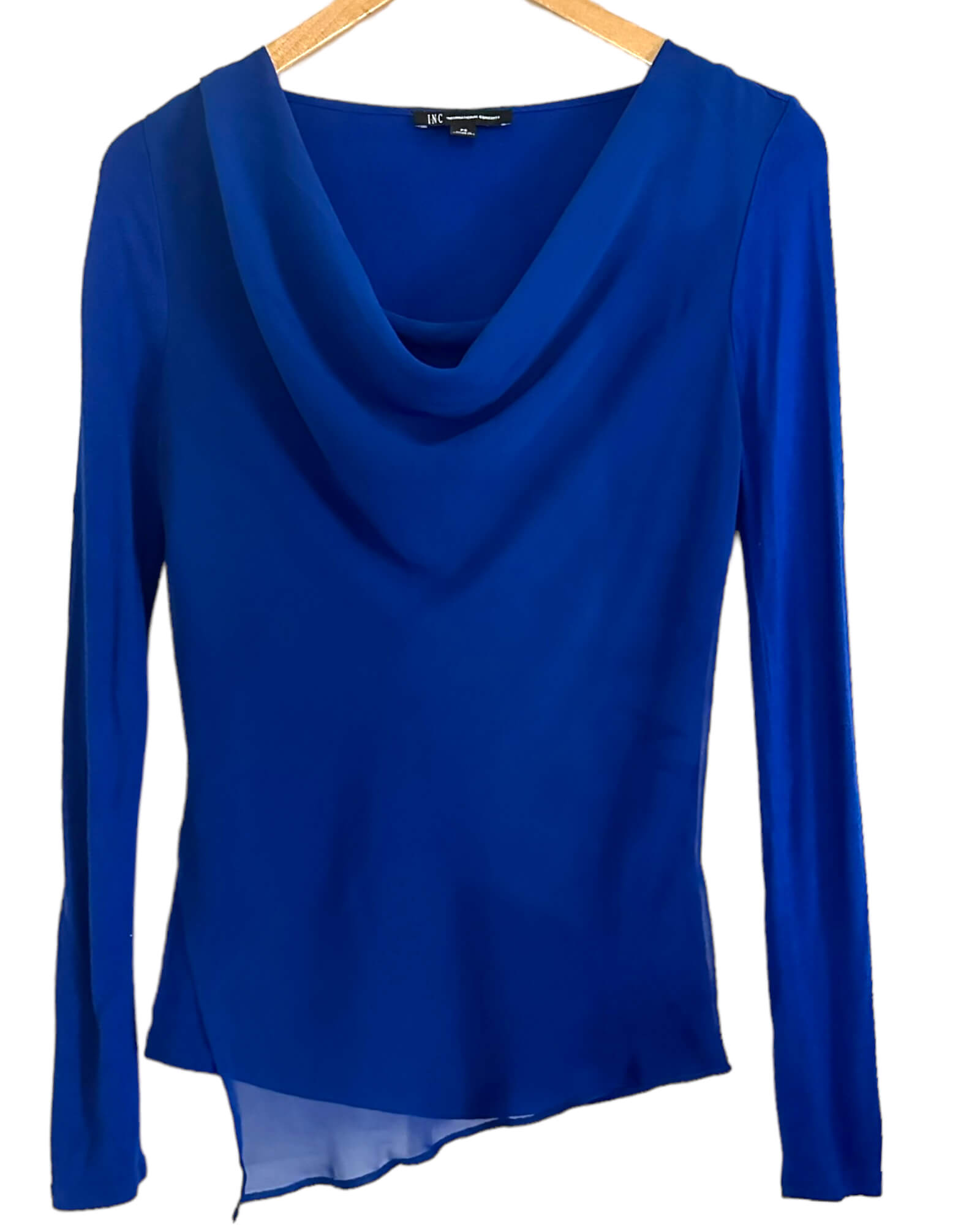 Bright Winter INC varsity blue drape neck asymmetrical top