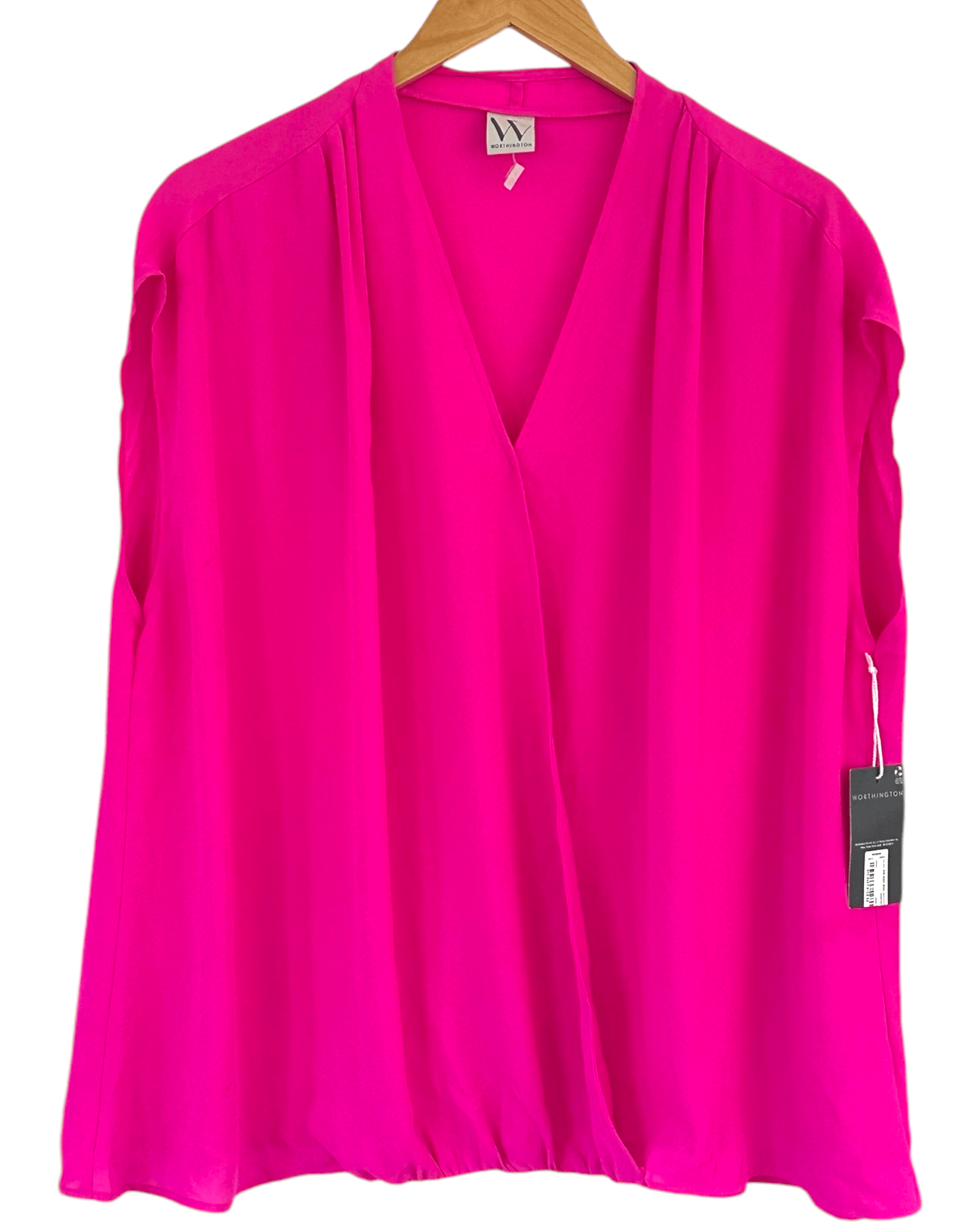 Bright Winter WORTHINGTON shocking pink faux wrap sleeveless blouse