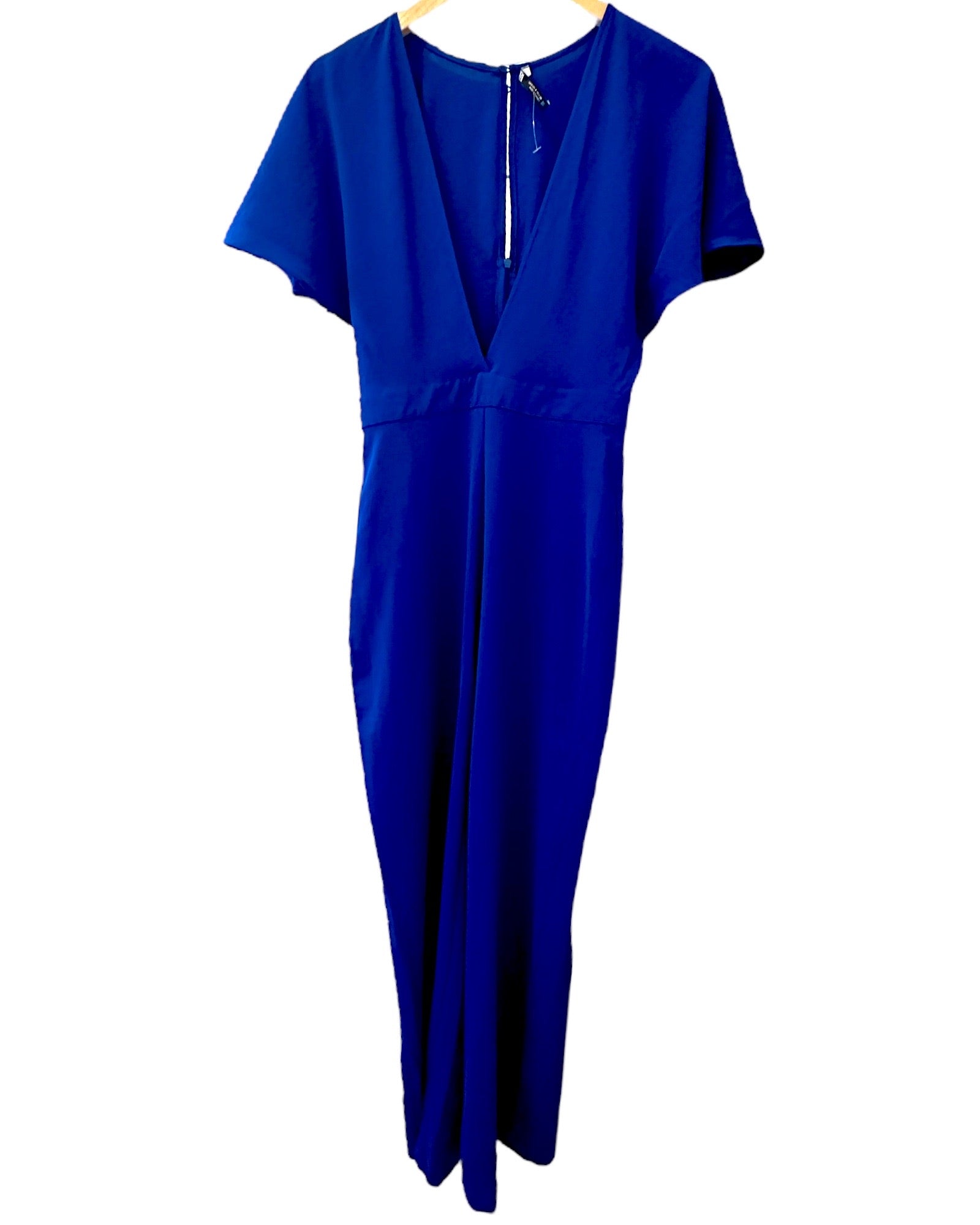 Bright Winter ZARA sapphire blue deep v-neck jumpsuit