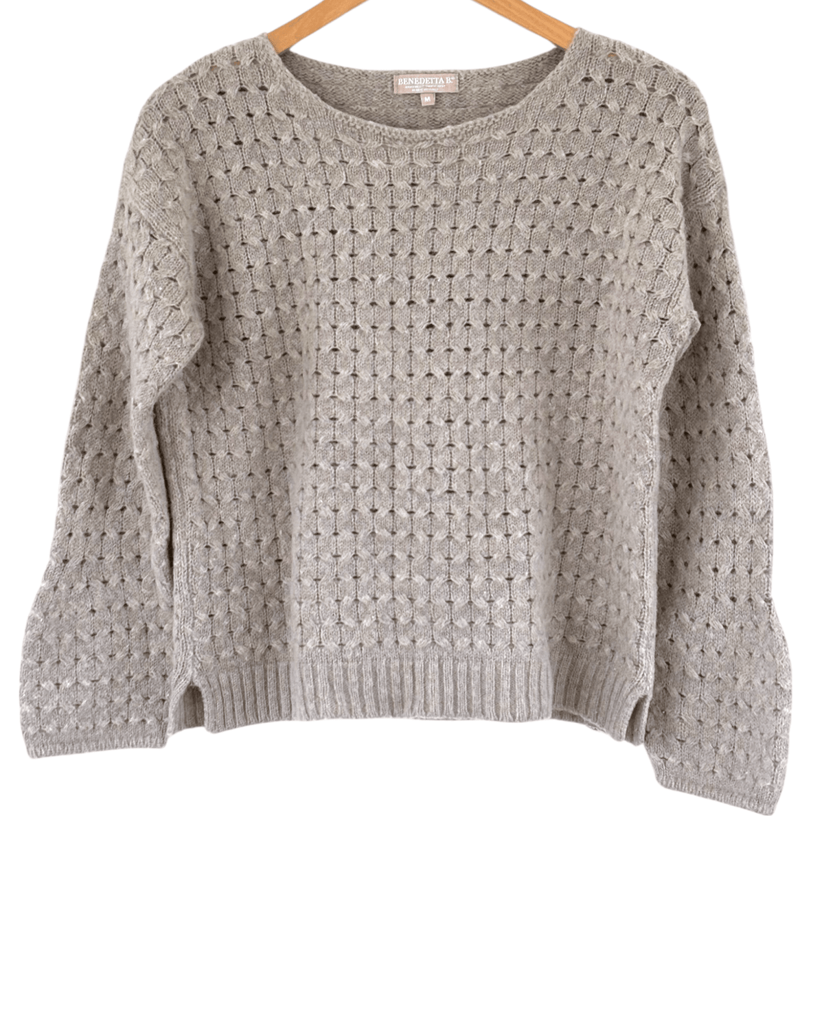 Cool Summer BENEDETTA B ITALY  gray gull cable knit puff cuff sweater