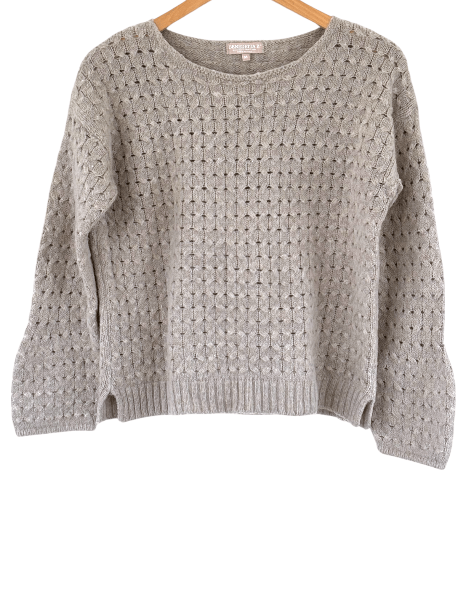Cool Summer BENEDETTA B ITALY  gray gull cable knit puff cuff sweater
