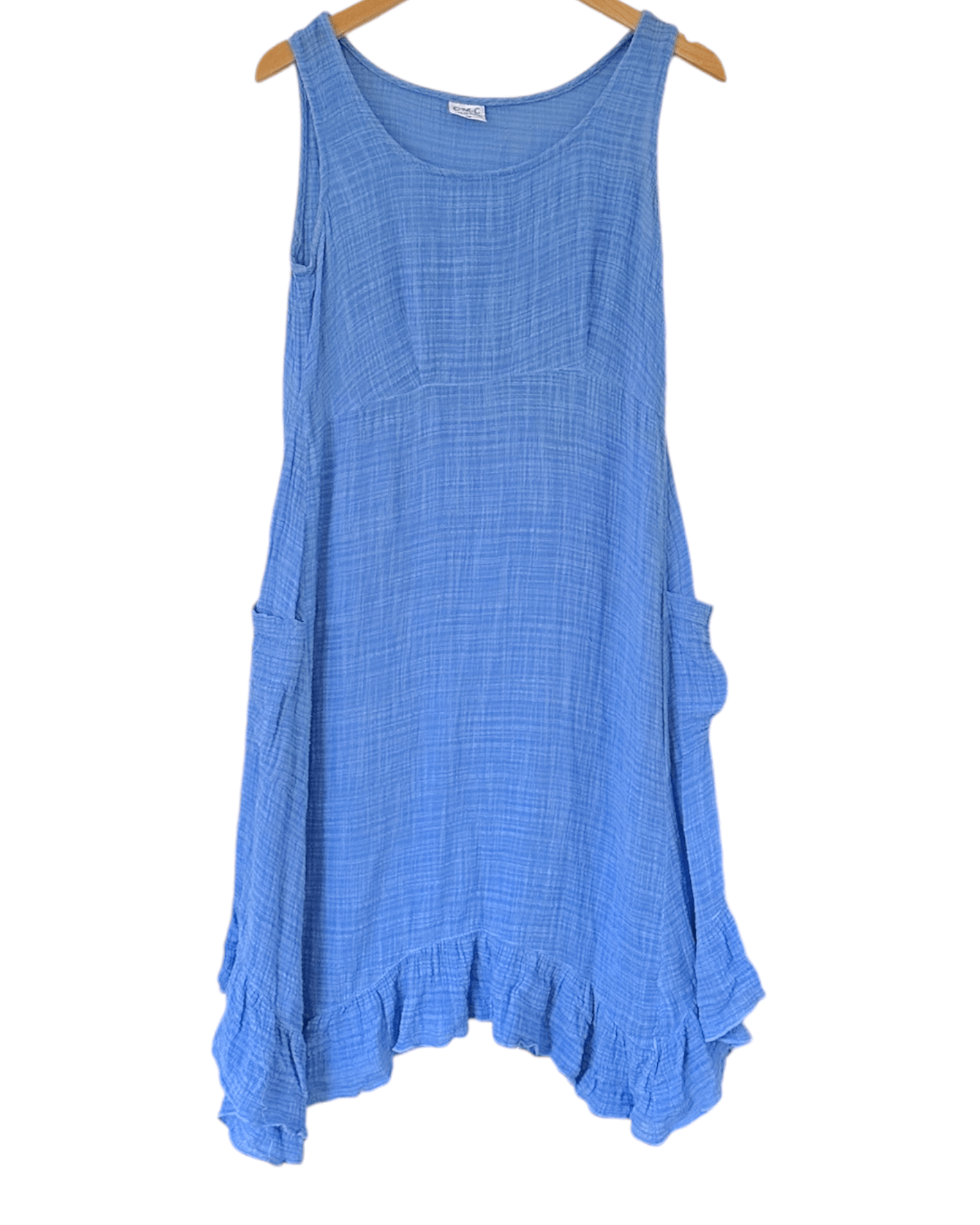 Cool Summer COLOR ME COTTON calypso blue sleeveless ruffle hem dress