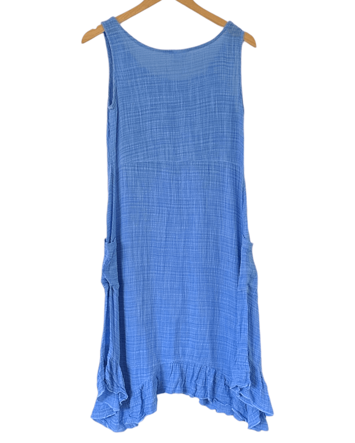 Cool Summer COLOR ME COTTON calypso blue sleeveless ruffle hem dress