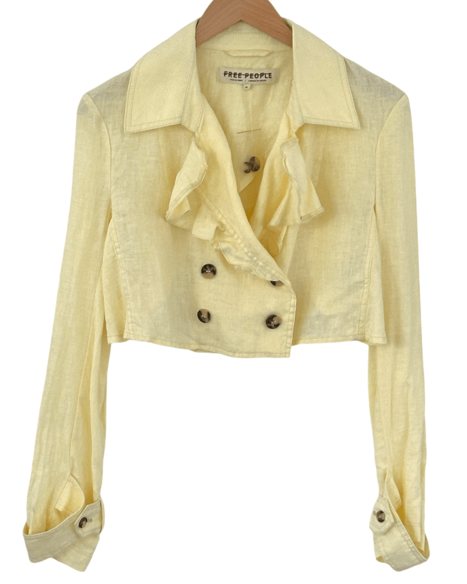 Cool Summer FREE PEOPLE buttercream cropped cross-back blazer