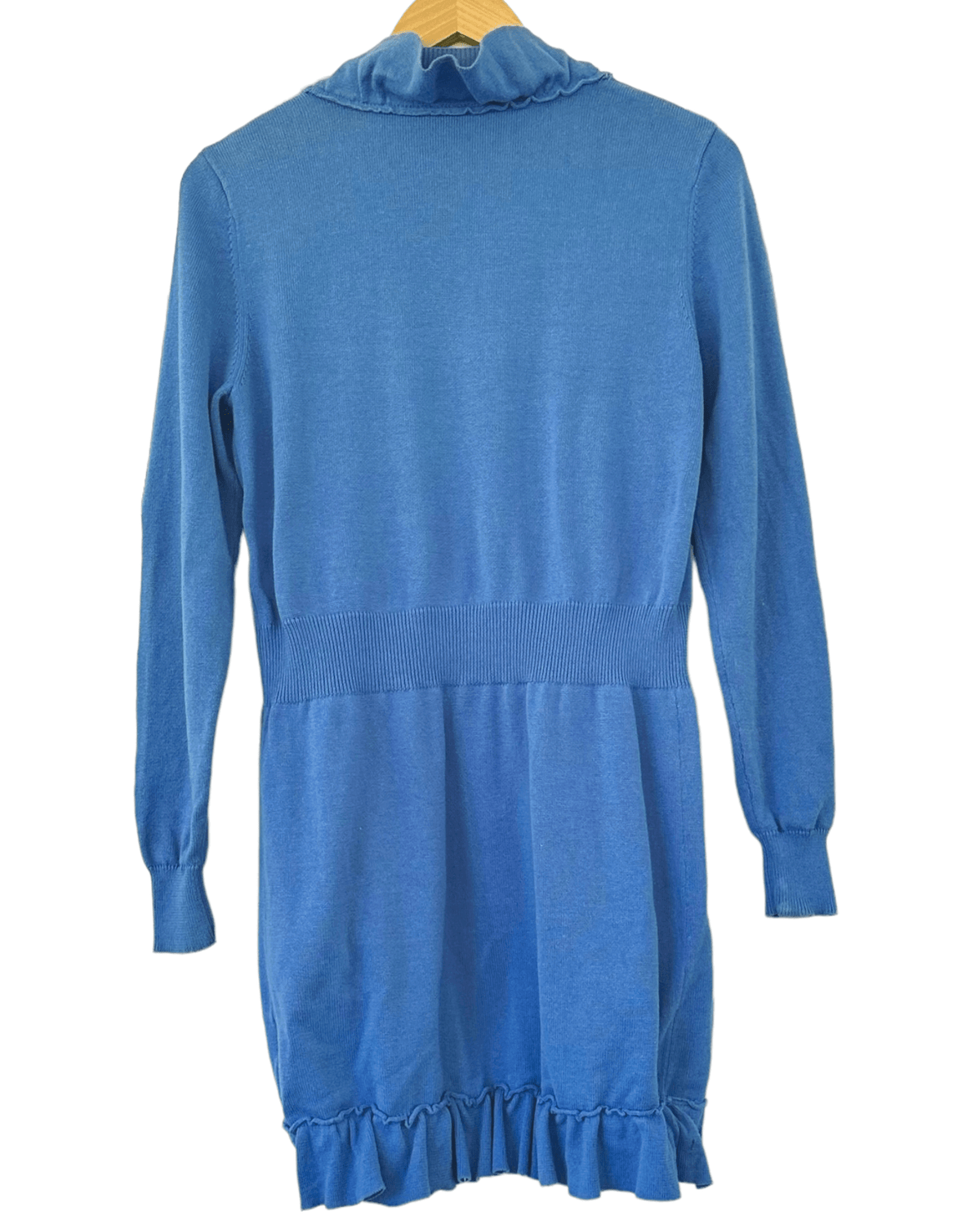 Cool Summer HAIKU ANTHROPOLOGIE ocean breeze blue cascading ruffle knit cardigan jacket