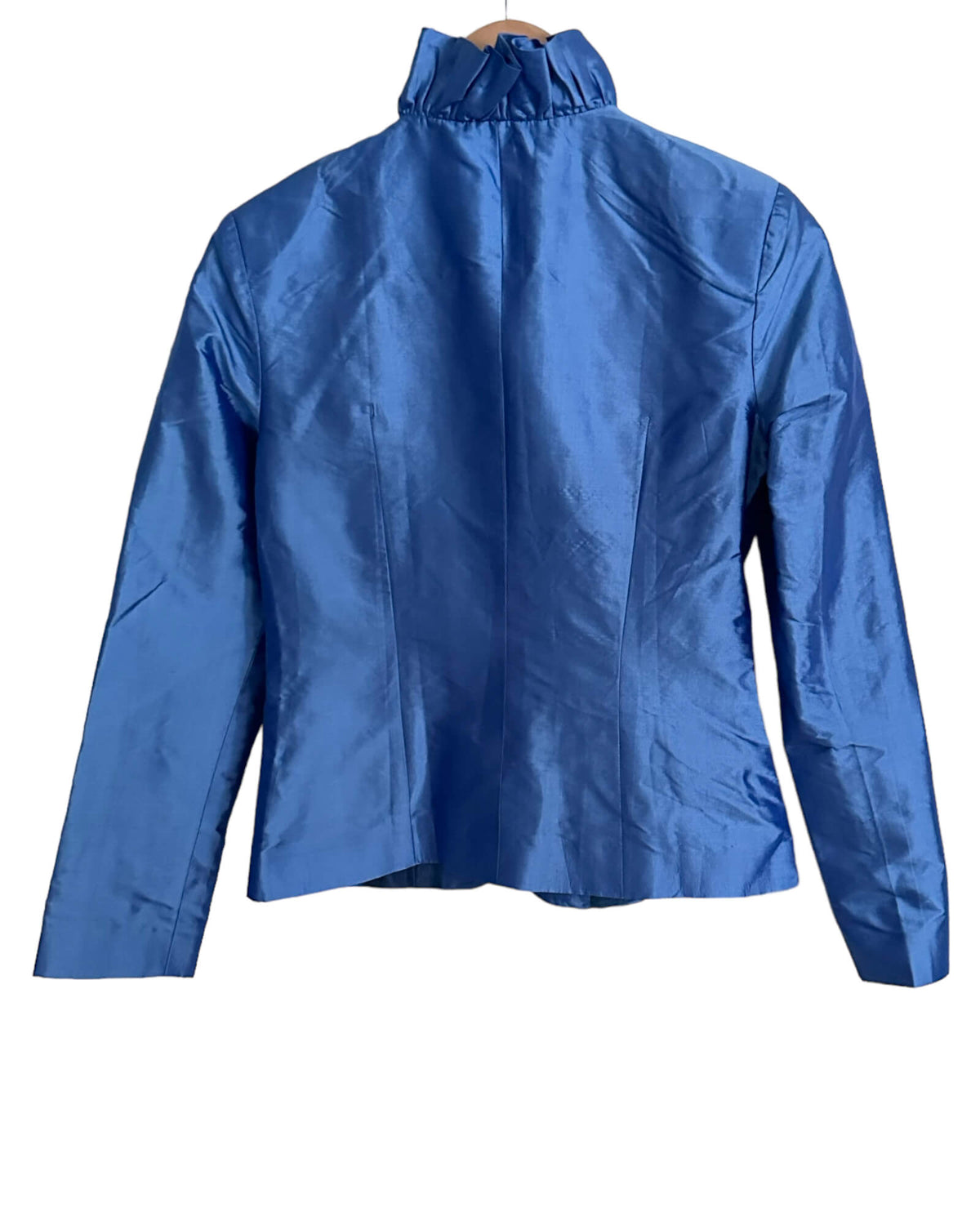 Cool Summer INDO-CHIC bluebell blue crushed silk ruffle jacket