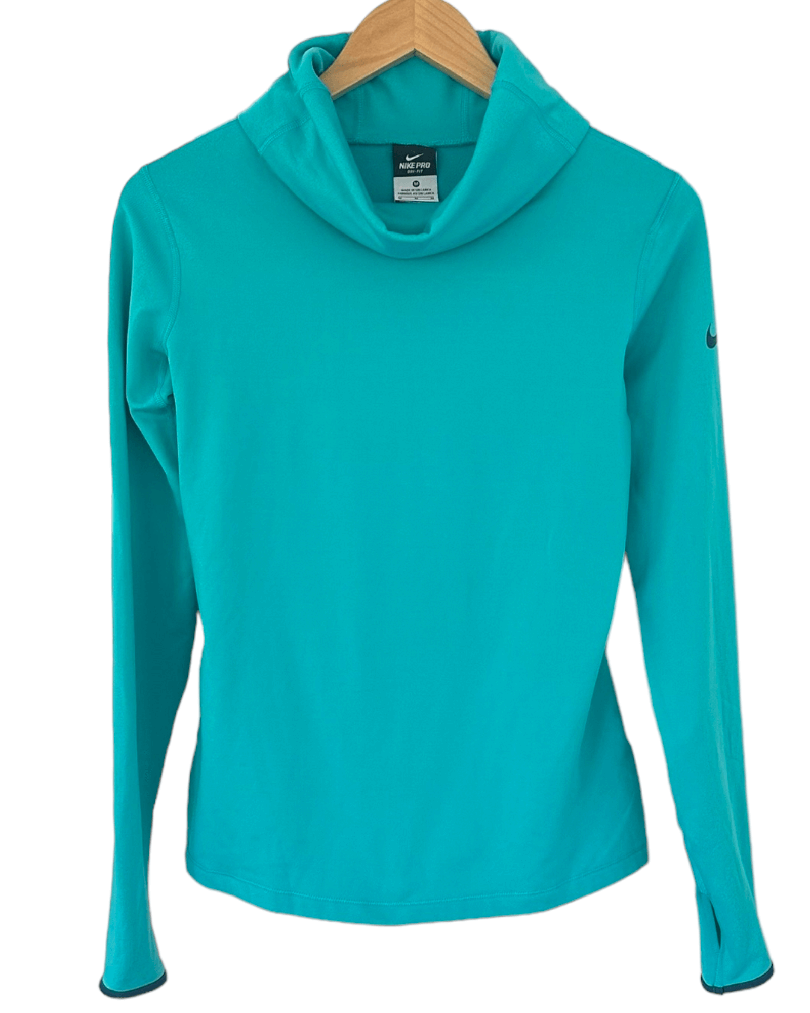 Cool Summer NIKE PRO aqua long sleeve cowl neck performance top