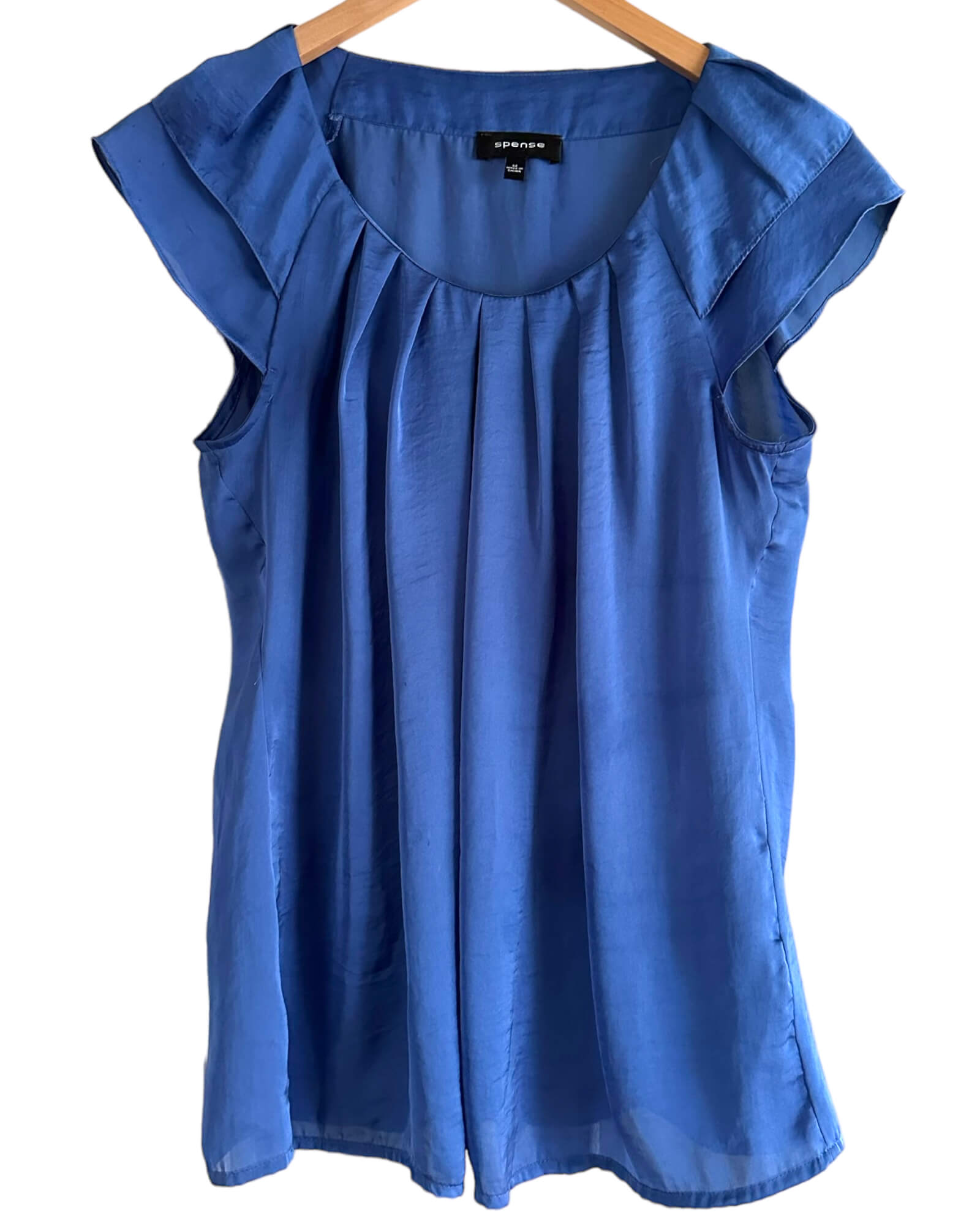 Cool Summer SPENCE lupine blue ruffle pleated blouse