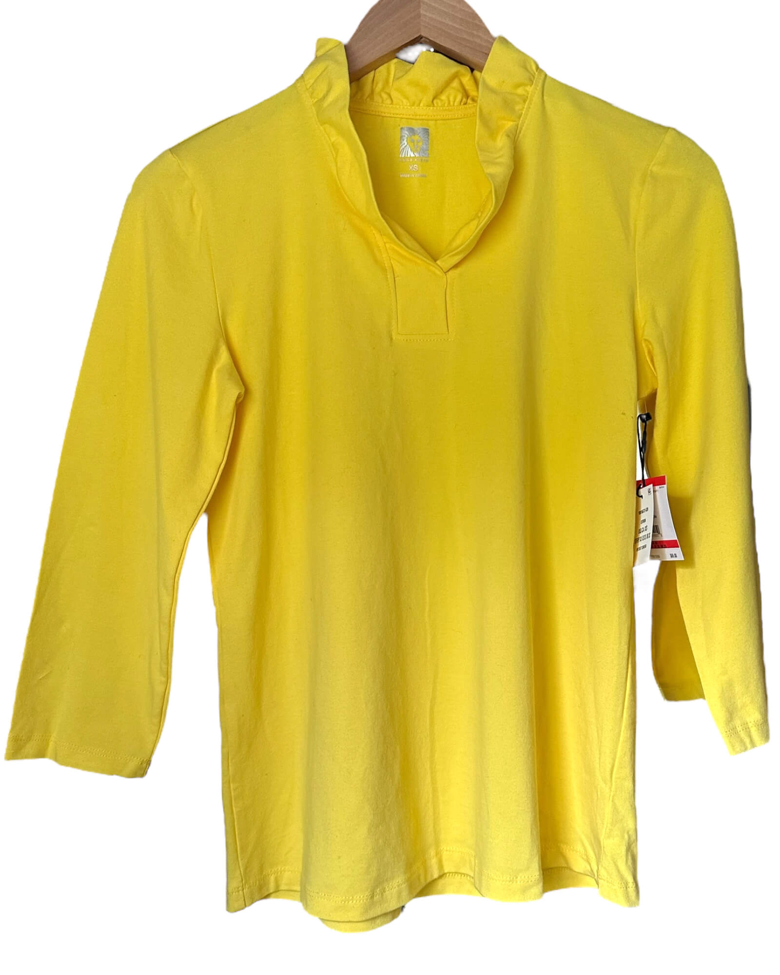 Cool Winter ANNE KLEIN yellow split ruffle knit top