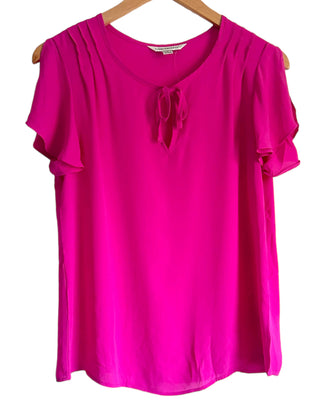 Cool Winter Raspberry Tonic Split Sleeve Tie Front Blouse