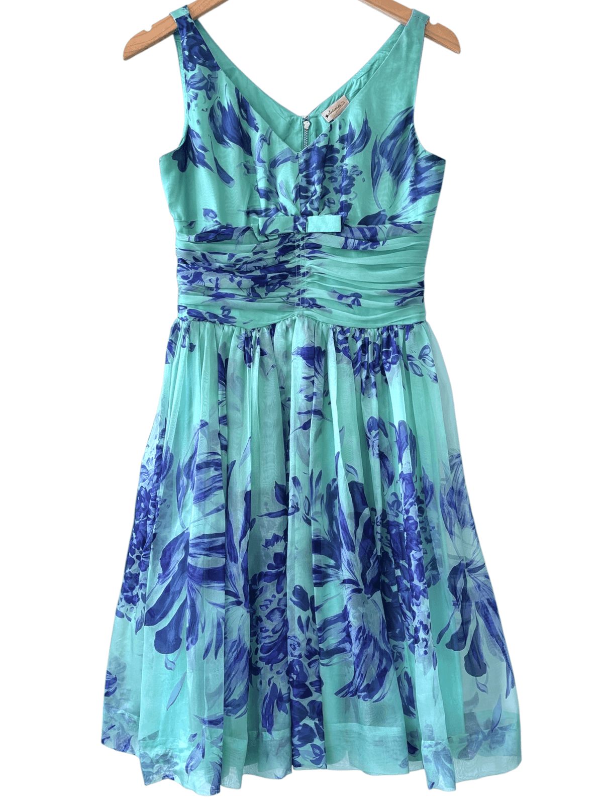 Cool Winter ELEVENSES for ANTHROPOLGIE floral ruched double-v sleeveless silk organza dress