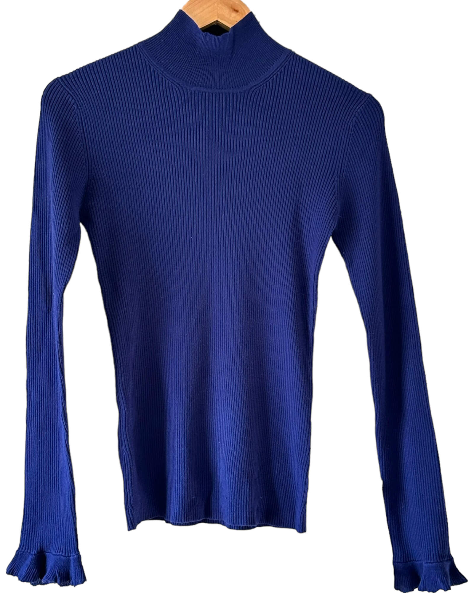 Cool Winter EVIE midnight navy blue ribbed ruffle cuff knit top