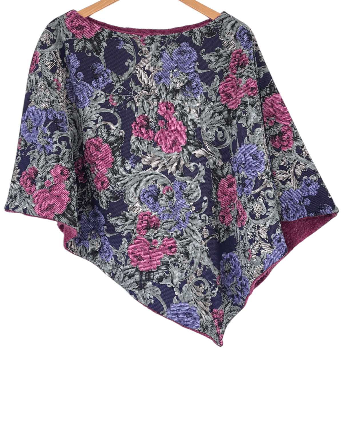 Cool Winter floral damask reversible wool poncho