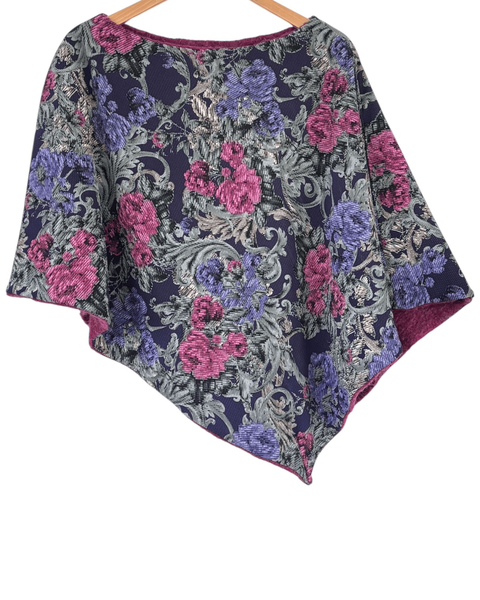 Cool Winter floral damask reversible wool poncho