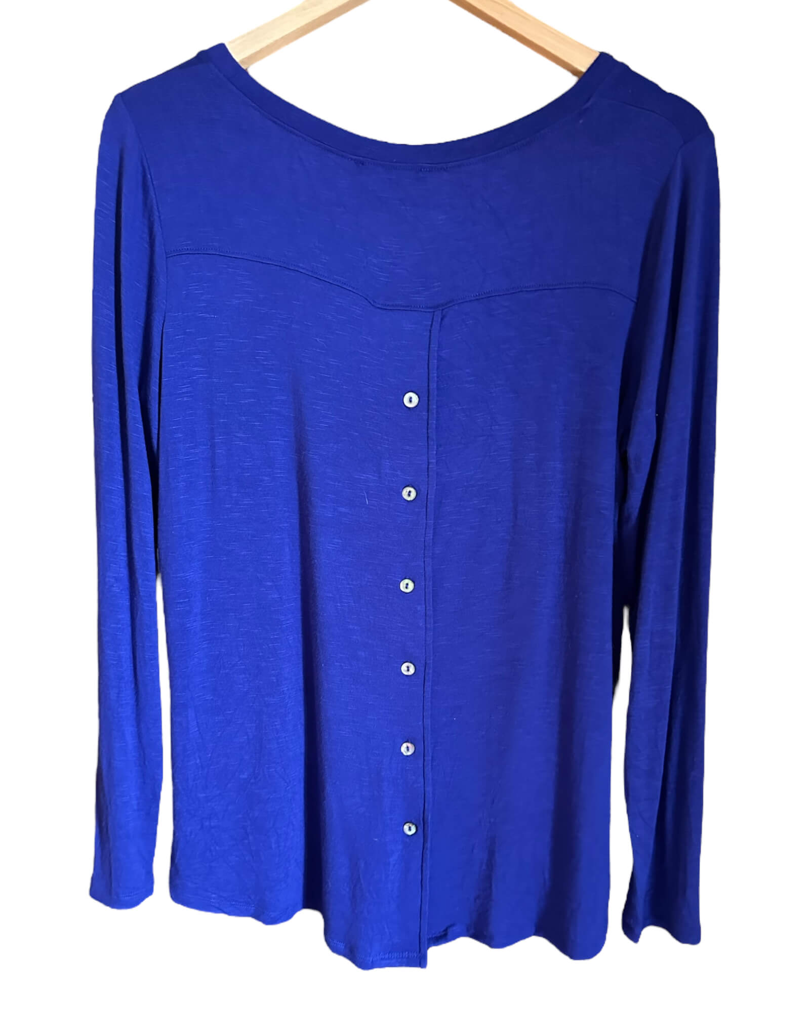 Cool Winter FOR CYNTHIA indigo blue button back scoop neck swing top
