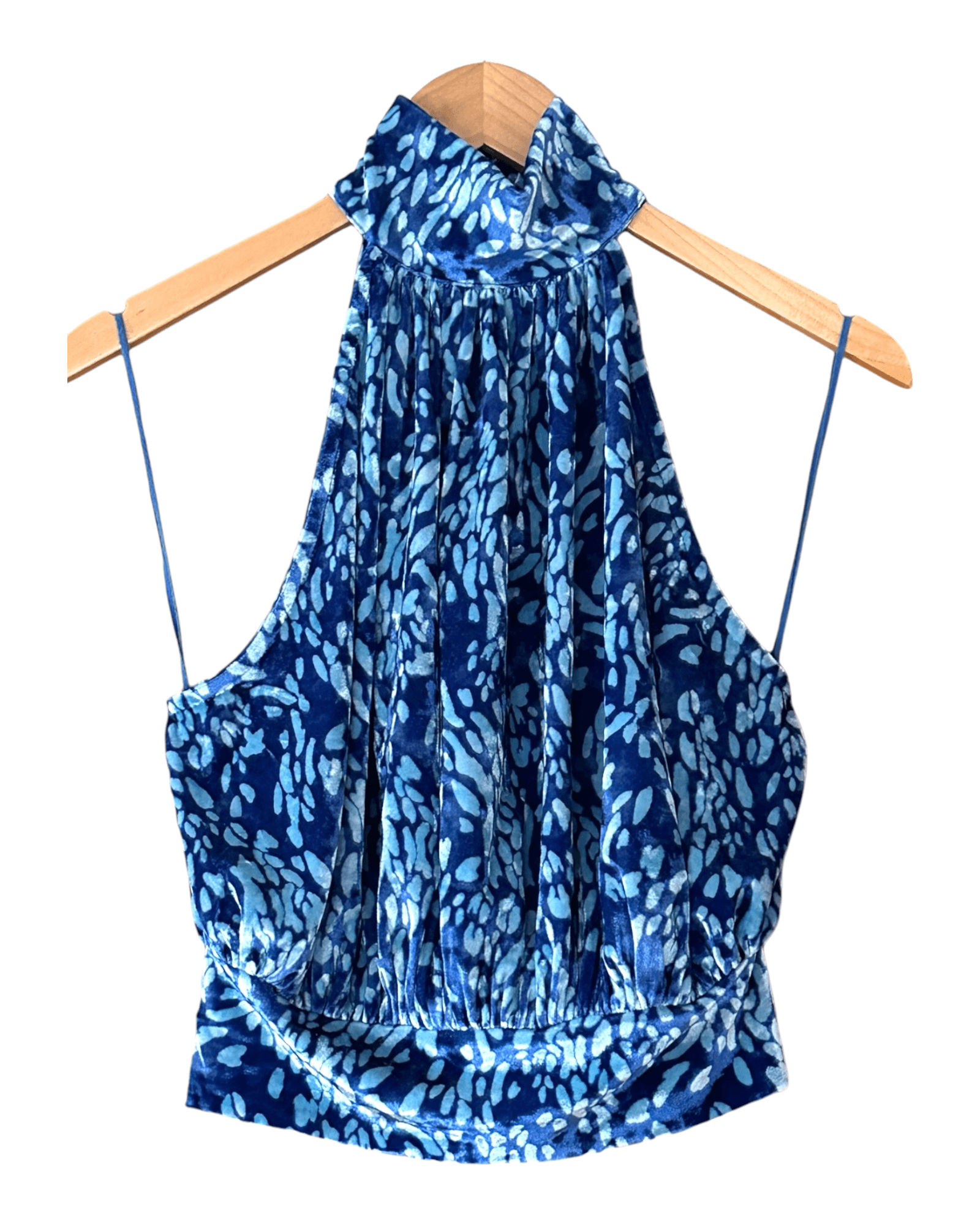 Cool Winter FREE PEOPLE blue mock neck halter velvet top